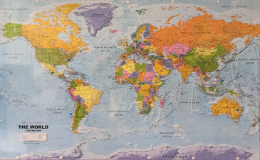 Weltkarte mit Markierung fr Herkunftsl?nder der Masterstudierenden